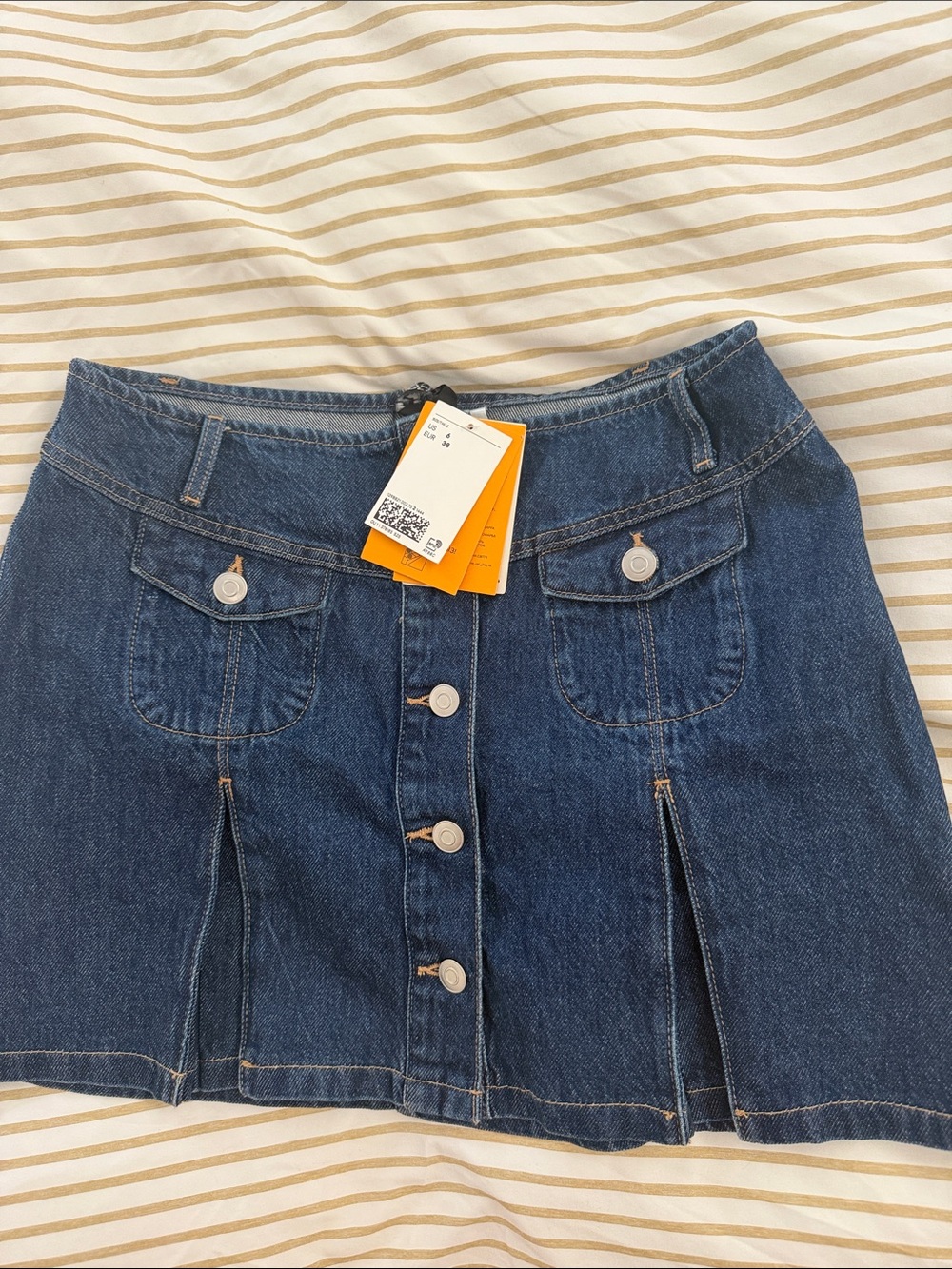 H&M Dark Blue Denim Button-Front Mini Skirt